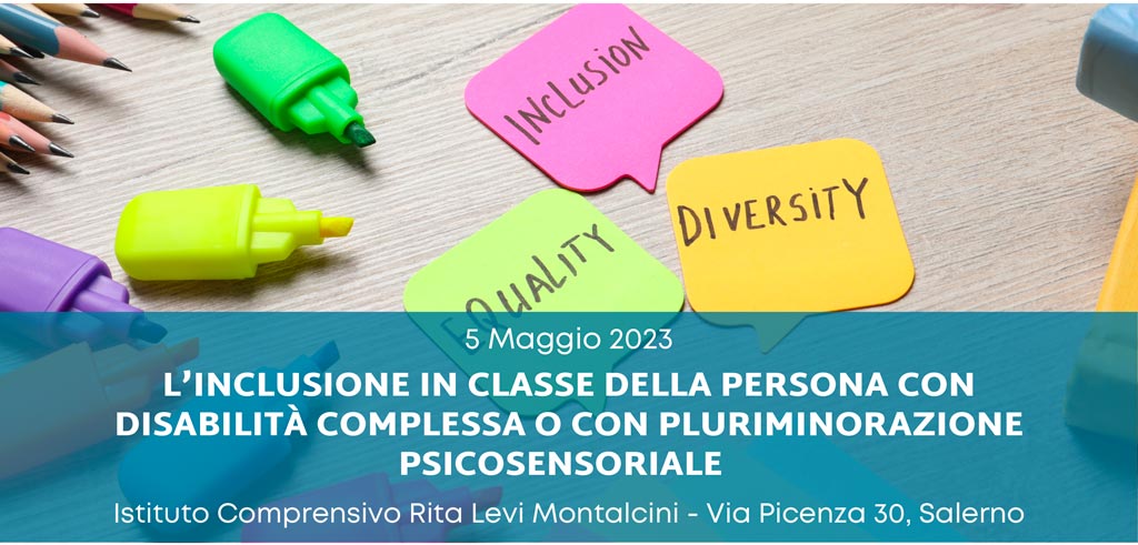 particolare della locandina della presentazione del libro con in evidenza le parole in inglese inclusione, uguaglianza, qualità 